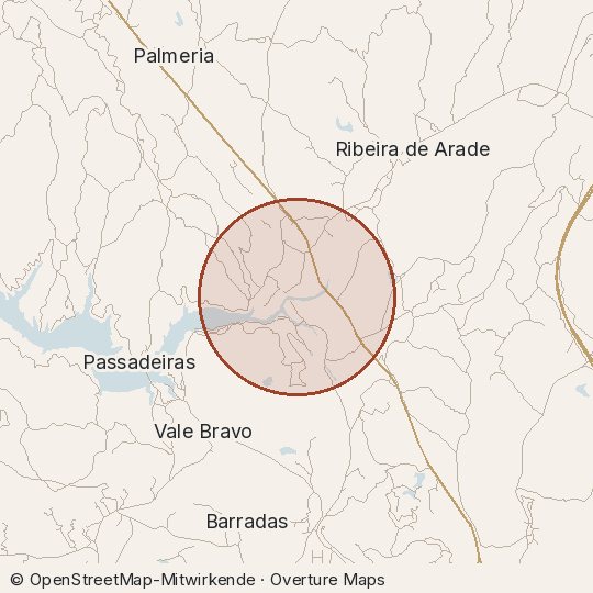 Map of the area, circle about one kilometre