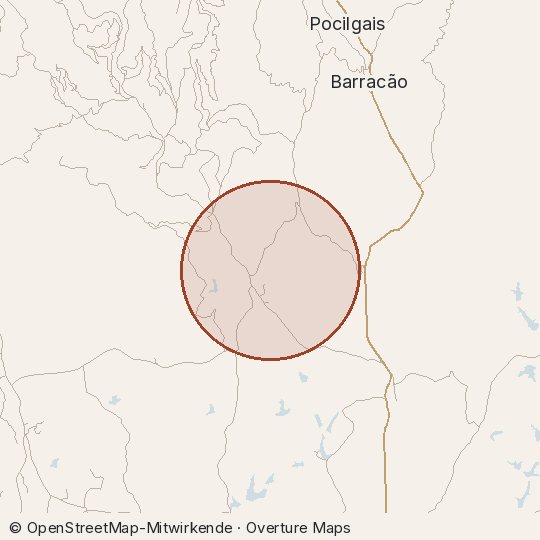 Map of the area, circle about one kilometre
