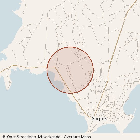 Map of the area, circle about one kilometre
