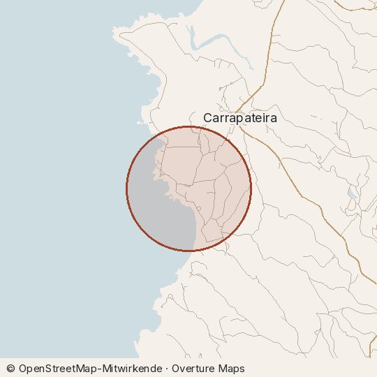 Map of the area, circle about one kilometre