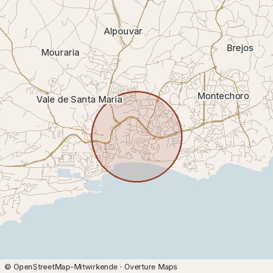 Map of the area, circle about one kilometre