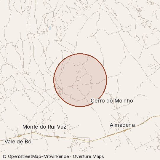Map of the area, circle about one kilometre