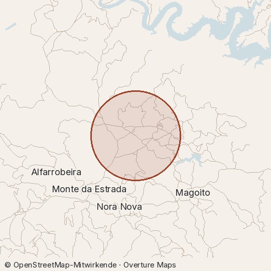 Map of the area, circle about one kilometre