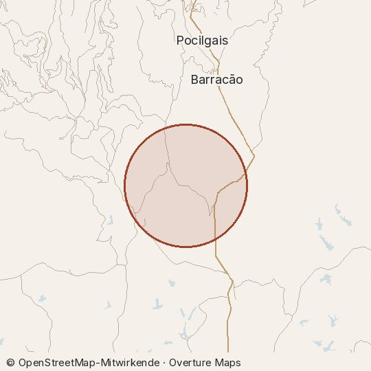 Map of the area, circle about one kilometre