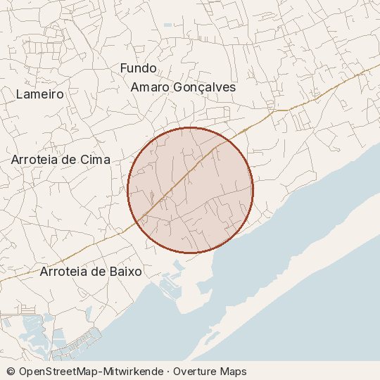 Map of the area, circle about one kilometre