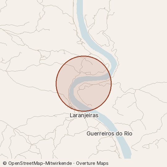 Map of the area, circle about one kilometre