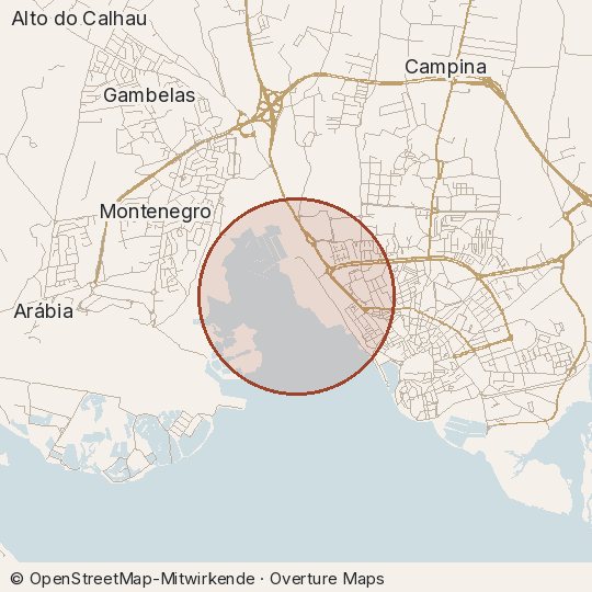 Map of the area, circle about one kilometre