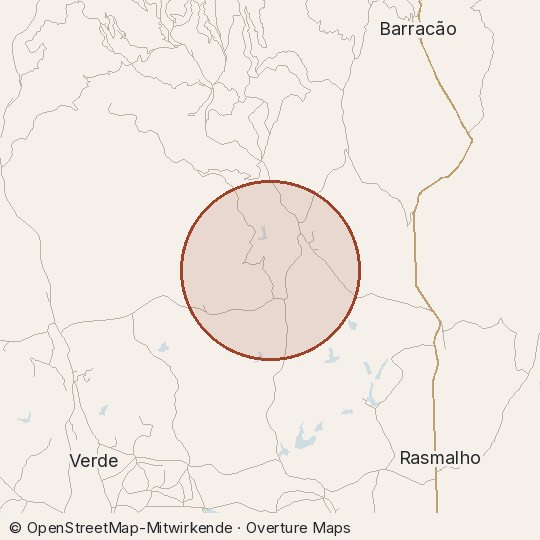 Map of the area, circle about one kilometre
