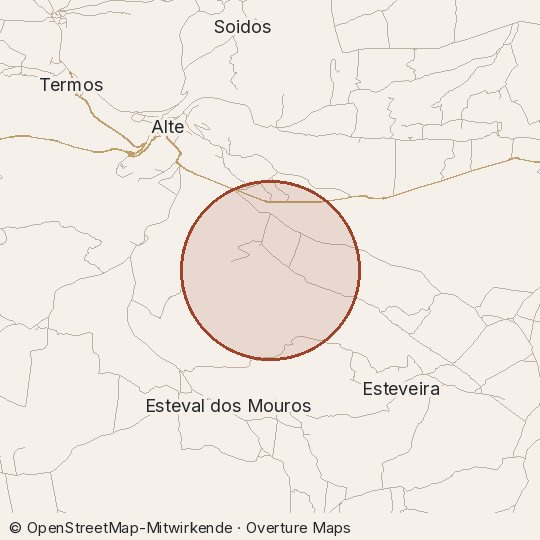 Map of the area, circle about one kilometre