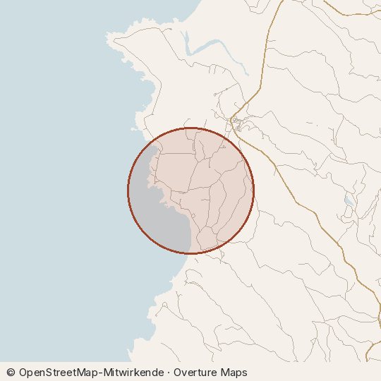 Map of the area, circle about one kilometre