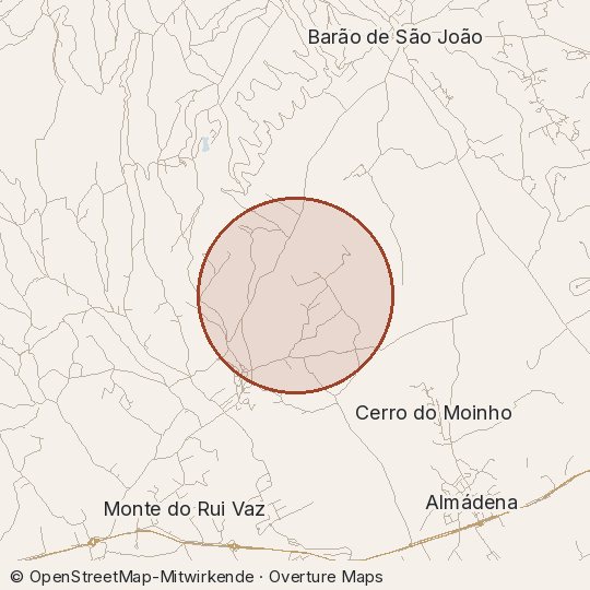 Map of the area, circle about one kilometre