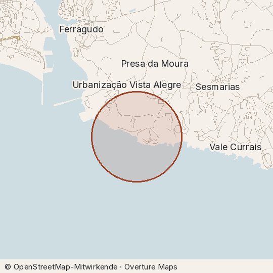 Map of the area, circle about one kilometre
