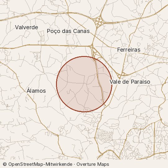 Map of the area, circle about one kilometre
