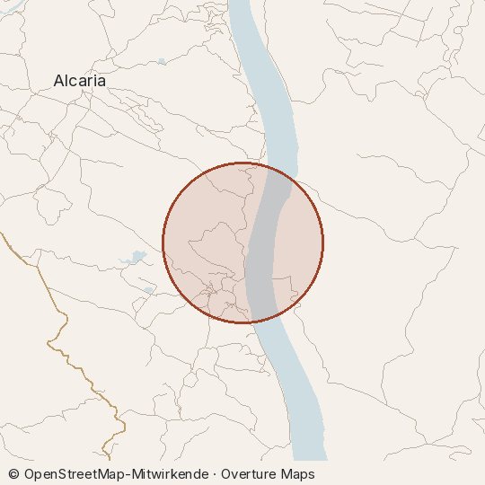 Map of the area, circle about one kilometre