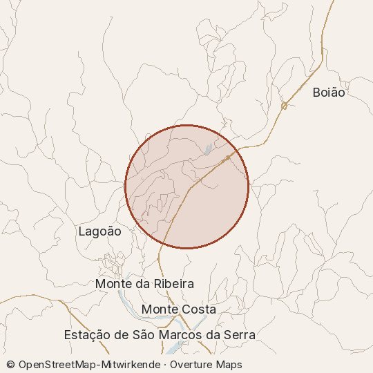 Map of the area, circle about one kilometre