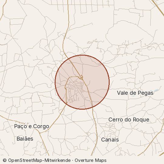 Map of the area, circle about one kilometre