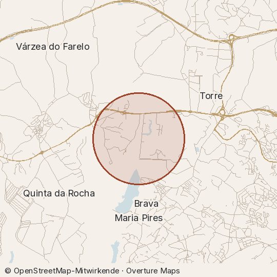 Map of the area, circle about one kilometre