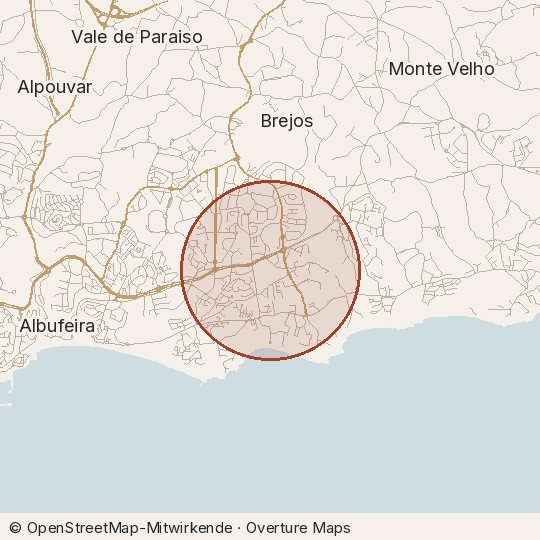 Map of the area, circle about one kilometre