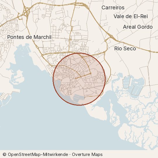 Map of the area, circle about one kilometre