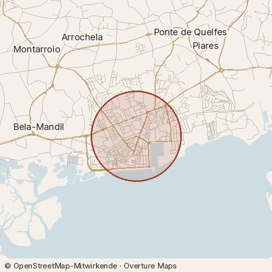Map of the area, circle about one kilometre