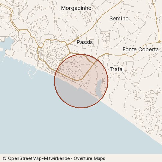 Map of the area, circle about one kilometre