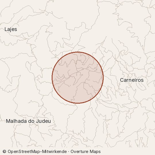 Map of the area, circle about one kilometre