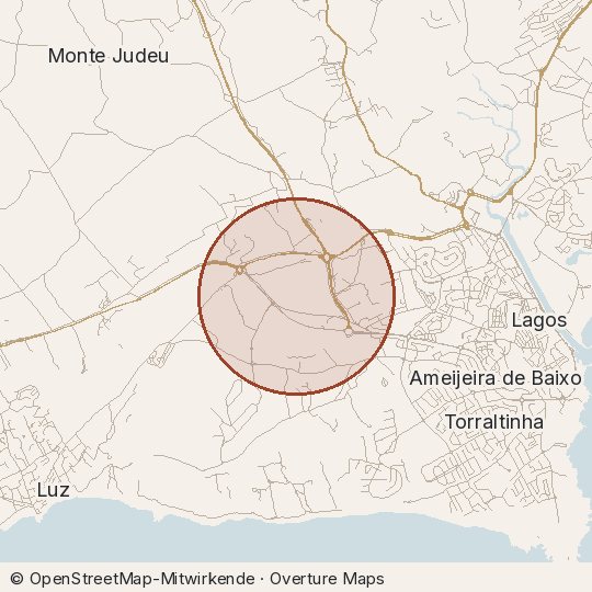 Map of the area, circle about one kilometre