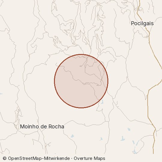 Map of the area, circle about one kilometre