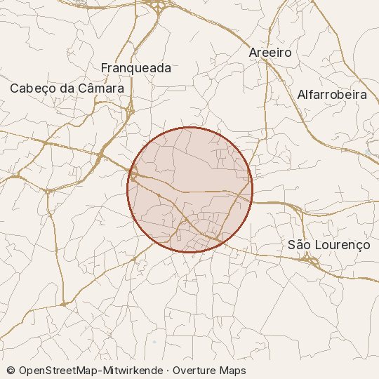 Map of the area, circle about one kilometre