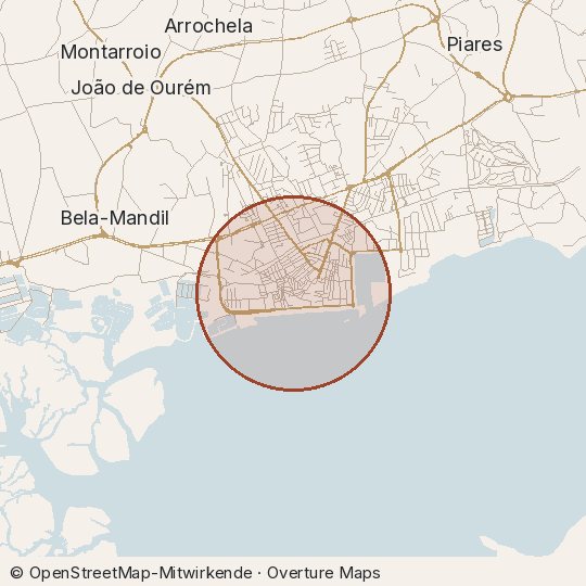 Map of the area, circle about one kilometre