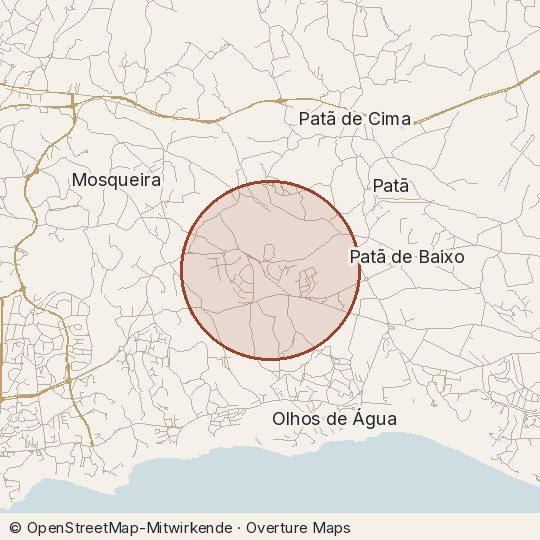 Map of the area, circle about one kilometre