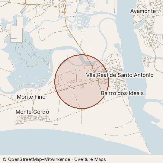 Map of the area, circle about one kilometre