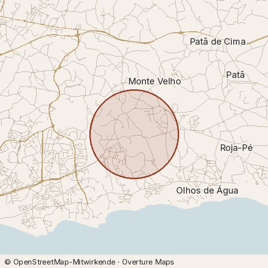 Map of the area, circle about one kilometre