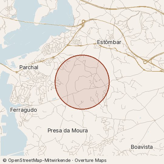 Map of the area, circle about one kilometre