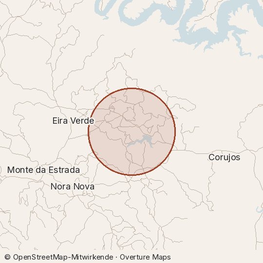 Map of the area, circle about one kilometre