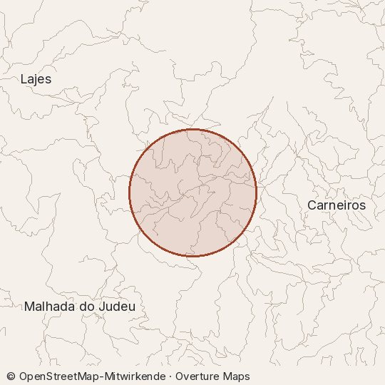 Map of the area, circle about one kilometre