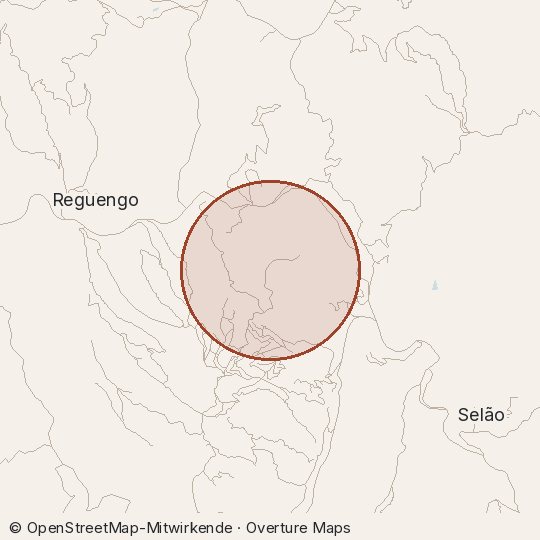 Map of the area, circle about one kilometre