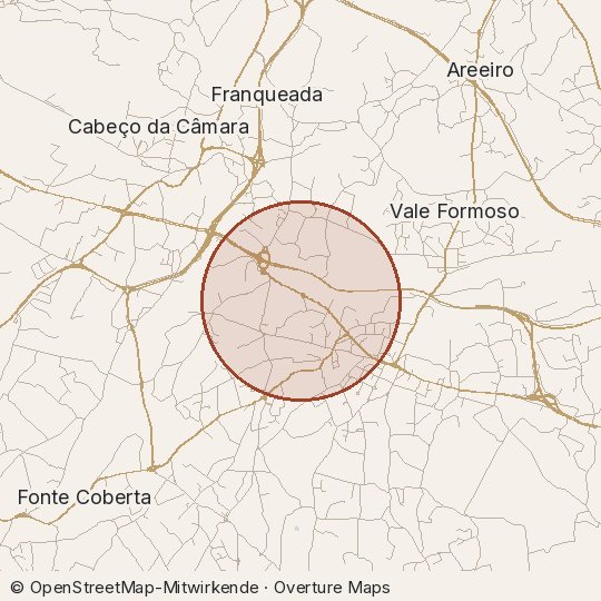 Map of the area, circle about one kilometre