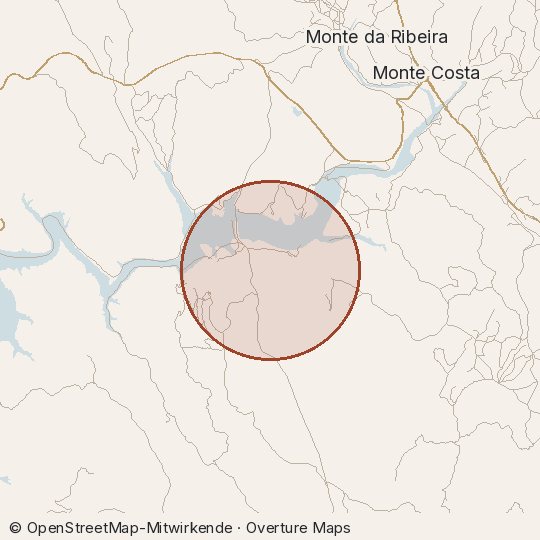 Map of the area, circle about one kilometre