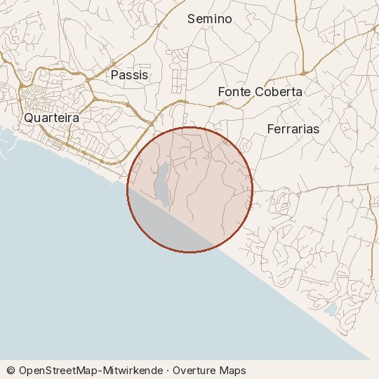 Map of the area, circle about one kilometre