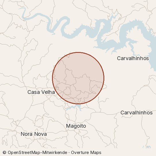 Map of the area, circle about one kilometre