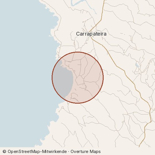 Map of the area, circle about one kilometre