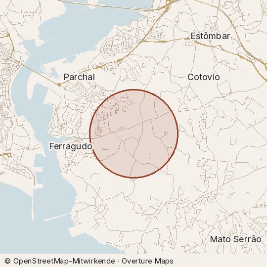 Map of the area, circle about one kilometre