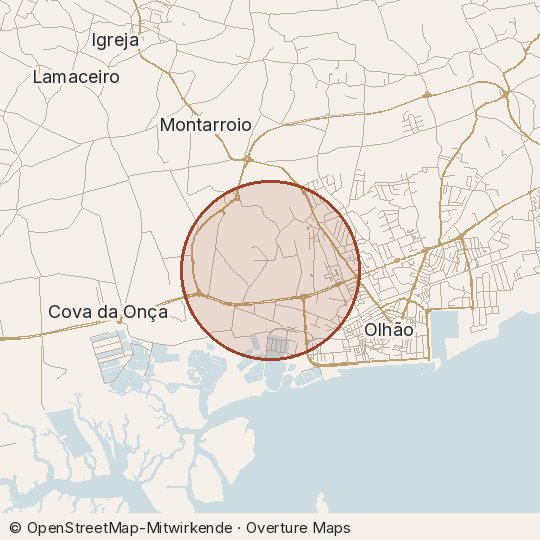 Map of the area, circle about one kilometre