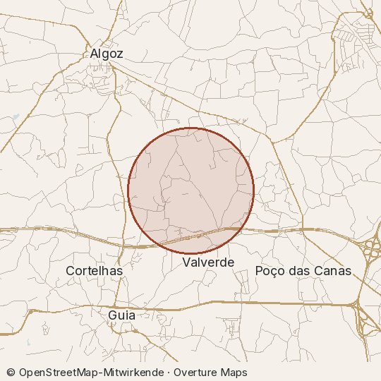 Map of the area, circle about one kilometre
