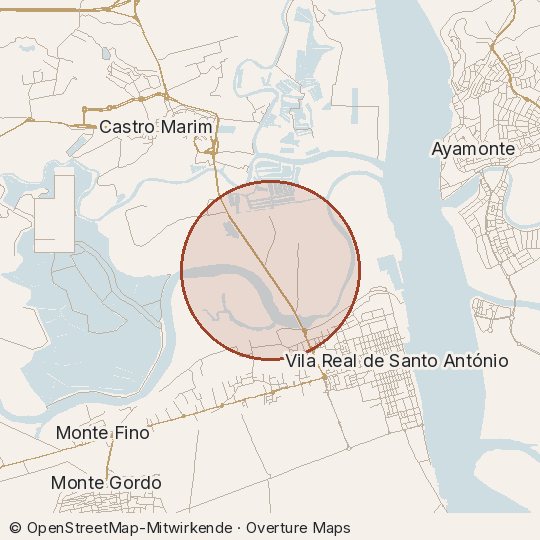 Map of the area, circle about one kilometre