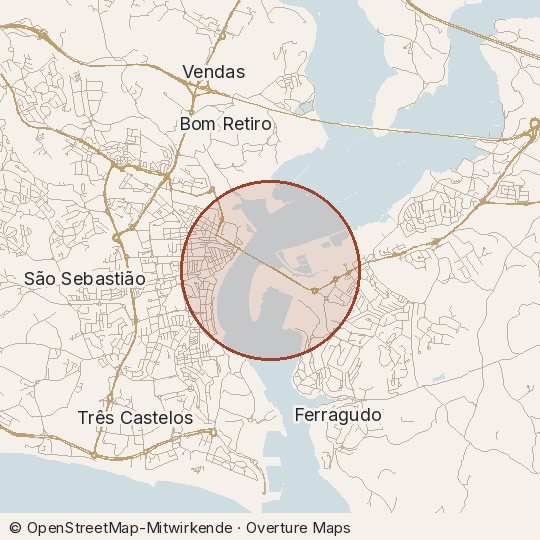 Map of the area, circle about one kilometre
