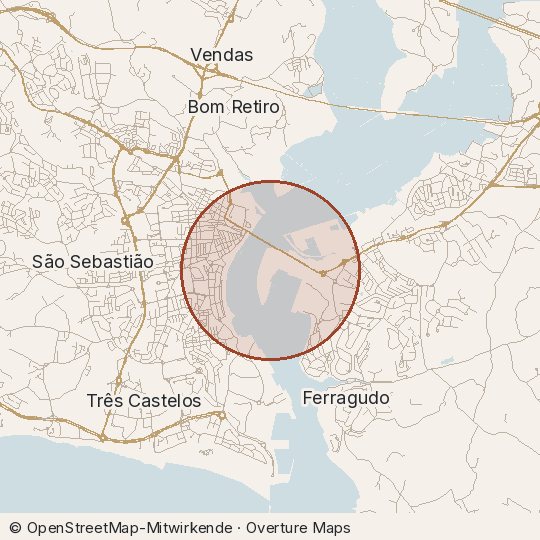 Map of the area, circle about one kilometre