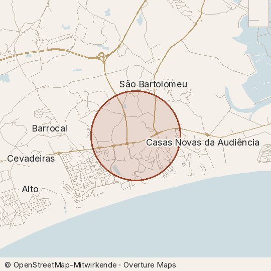 Map of the area, circle about one kilometre