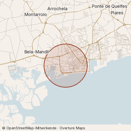 Map of the area, circle about one kilometre